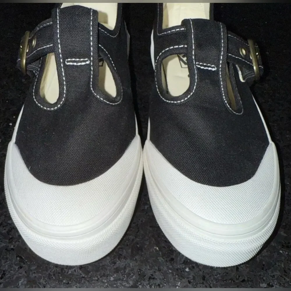 NEW VANS STYLE 93 BLACK CANVAS WHITE RUBBER MARY JANE SNEAKERS BUCKLE SZ 9.5 - Picture 9 of 13